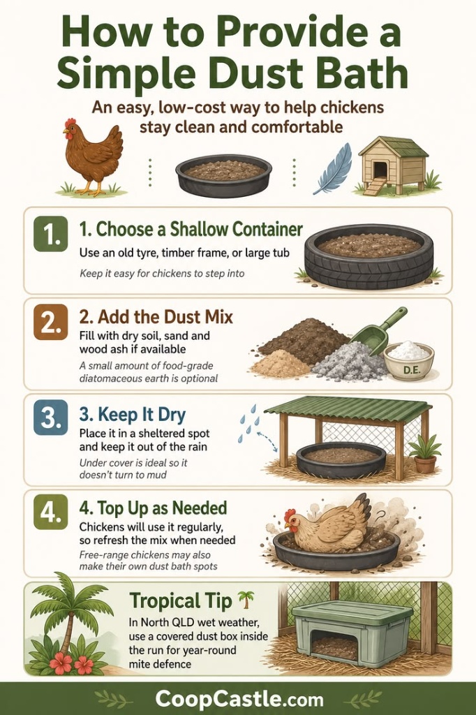 How to make a simple chicken dust bath infographic