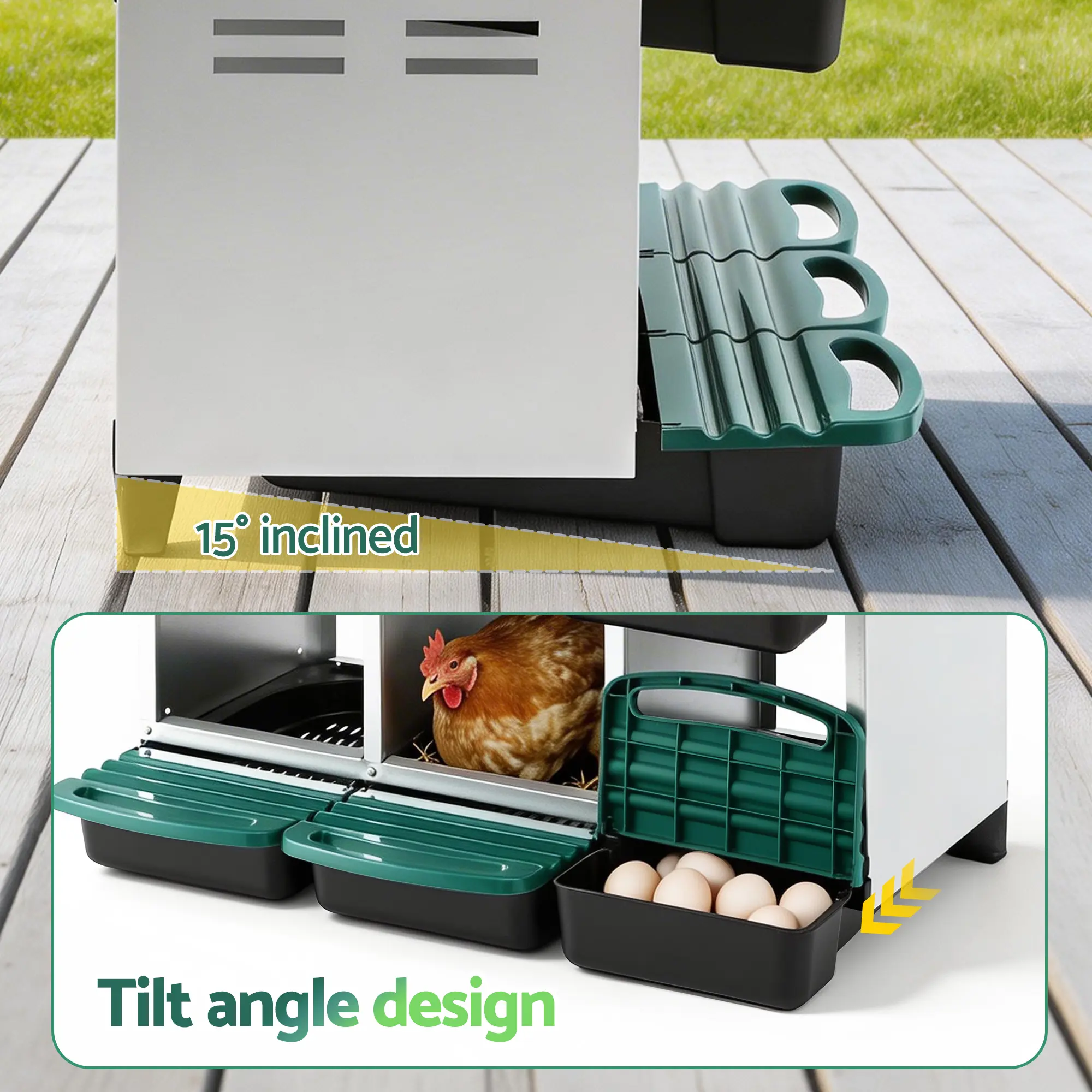 i.Pet 6-Hole Roll Away Metal Nesting Box with 15° tilt-angle design